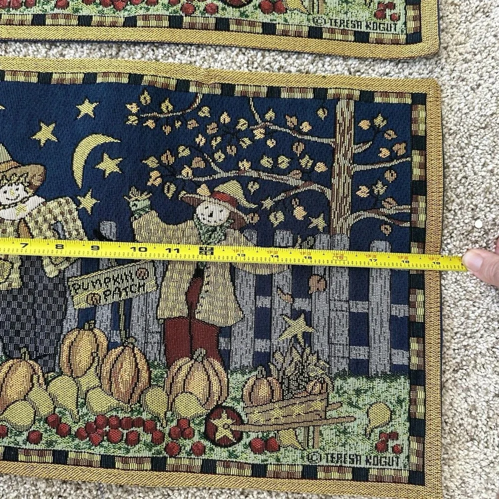 Pumpkin Patch Scarecrow Set 4 Placemats Tapestry Woven Teresa Kogut Fall Autumn